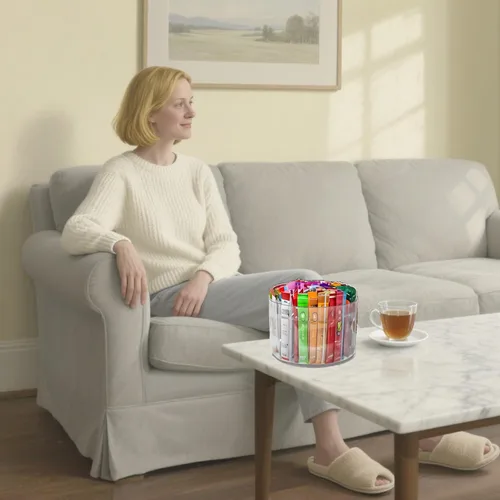 Miniatura 7 de Organizador de paquetes de bebidas giratorias de 360°, plástico transparente sin BPA de 4 secciones para mezclas de café, azúcar y bebidas