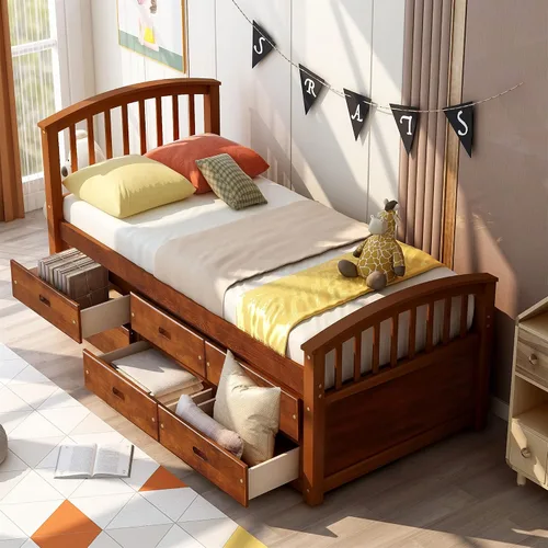 Miniatura 11 de Harper & Bright Designs Base de cama individual con cajones de almacenamiento, marco de cama de madera maciza, no necesita somier