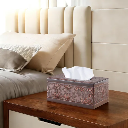 Miniatura 7 de Funda rectangular de cuero para caja de pañuelos, soporte de caja de pañuelos moderno rectangular para toallas de papel, dispensador de pañuelos
