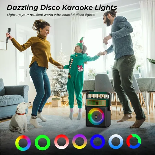 Miniatura 5 de JYX Sistema de altavoces PA Bluetooth con 2 micrófonos inalámbricos, máquina de karaoke retro de 60 W con luces LED, soporta grabación, entrada