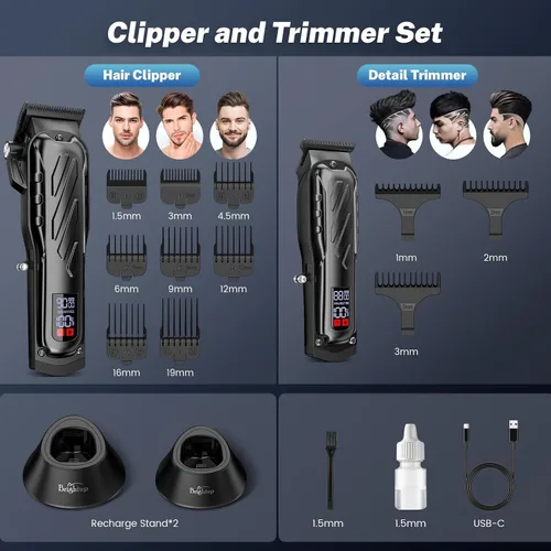 Miniatura 5 de Brightup Cortadora de pelo de peluquería [sin escobillas de 9000 RPM e inalámbricas] para hombres, juego de cortaúñas y recortadoras profesionales