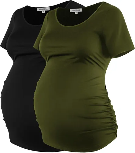 Miniatura 117 de GINKANA Blusas de maternidad de manga corta, diseño floral, fruncido, casual, para mamá, para embarazo
