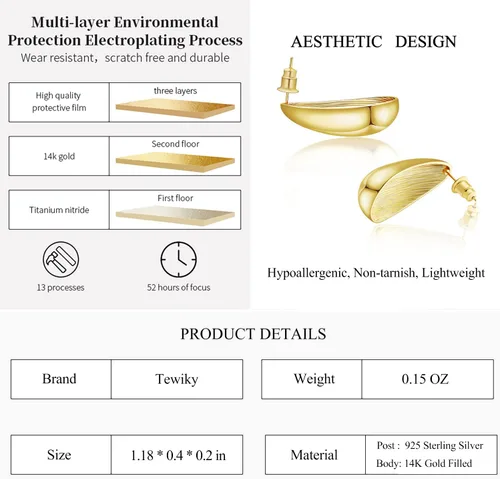Miniatura 70 de Aretes de aro gruesos de oro para mujer, chapados en oro de 14 quilates, aretes de aro triple, hipoalergénicos, a la moda, aretes de aro gruesos