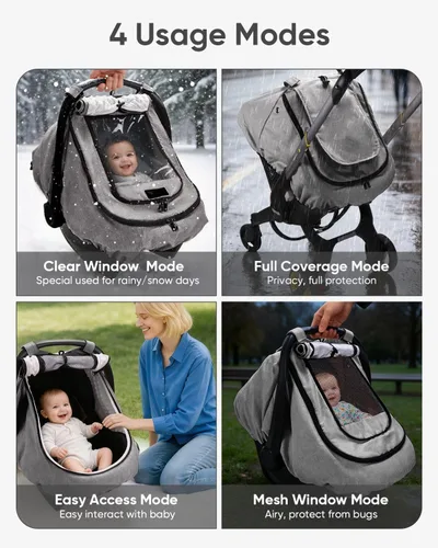Miniatura 3 de TinlyFinly Funda impermeable para asiento de coche para bebé, funda de lluvia para asiento de coche de 2 capas con ventana transparente y parasol