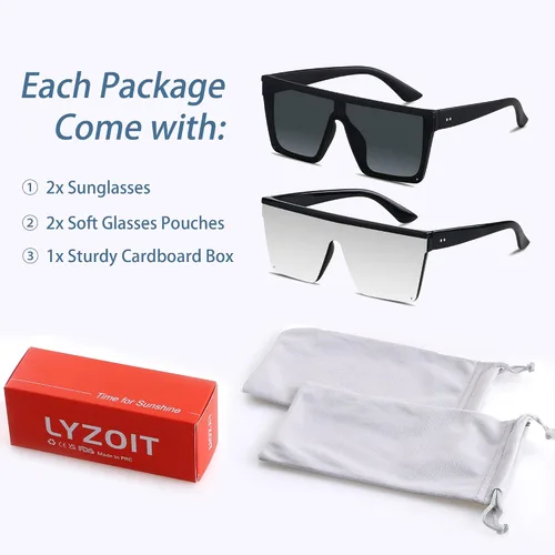 Miniatura 6 de LYZOIT Lentes de sol cuadrados de gran tamaño para mujeres y hombres, parte superior plana grande, protección UV, sombras sin montura