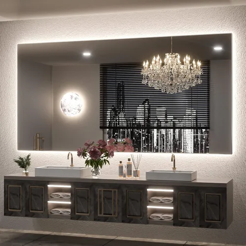 Miniatura 12 de Keonjinn - Espejo de 48x30 pulg retroiluminado LED para baño/tocador, luz de 3 colores ajustables blanca/cálida/natural, lúmenes altos, montaje