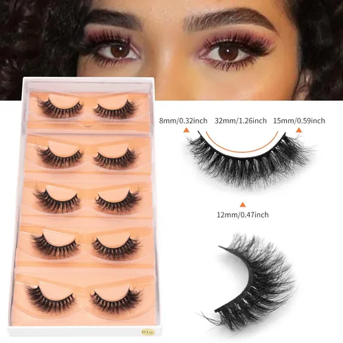 Miniatura 2 de DYSILK Pestañas postizas de visón, 5 pares de pestañas 6D, kit de extensión de pestañas de visón sintético, pestañas postizas, pestañas esponjosas