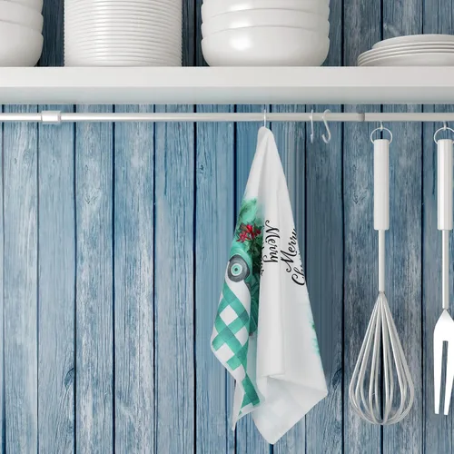 Miniatura 7 de Kajaia 4 paños de cocina y paños de cocina de Navidad verde azulado con diseño de gnomo de camión de Navidad de búfalo azul, toallas de mano azul