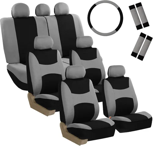 Miniatura 12 de FH Group Light & Breezy - Fundas de tela para asiento de auto, juego de tres filas para 7 asientos - Compatible con bolsa de aire y asiento dividido