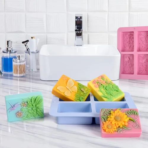 Miniatura 6 de Moldes de Jabón de Silicona, Moldes de Insecto Floral Rectangulares 3D de Silicona para Jabón Artesanal, Bombas de Baño, Barras de Chocolate, Vela