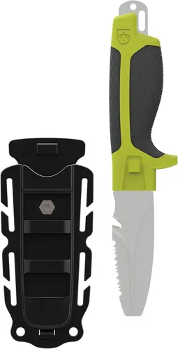 GEAR AID Tanu - Cuchillo de buceo y rescate con funda, hoja de punta roma de 3 pulgadas Nav Verde