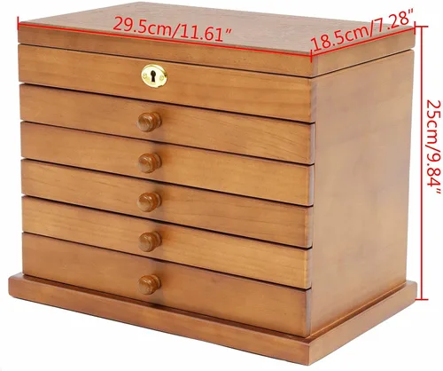 Miniatura 5 de Joyero organizador de 6 capas con cerradura y espejo, cajas de joyería de madera de trébol de cuatro hojas de la suerte y organizadores
