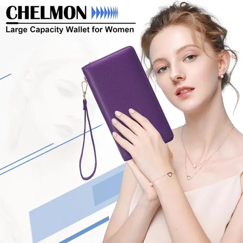 Miniatura 61 de Chelmon - Monedero para mujer de cuero genuino con bloqueo de señal RFID, para tarjetas de crédito
