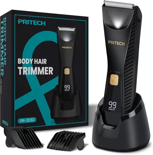 PRITECH Manscape - Recortadora de pelo corporal – Cortadora de bolas de pelo púbico impermeable, afeitadoras de hoja de cerámica para hombres con