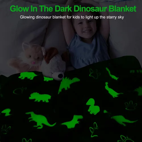 Miniatura 2 de TEHALK Mantas de bebé personalizadas para niños, manta de dinosaurio para niños, manta que brilla en la oscuridad para niños, manta para niños