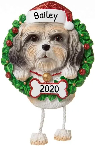 Adornos de Navidad personalizados para perros de Elfos 2024 – Corona Shih Tzu para la primera Navidad de los amantes de los perros