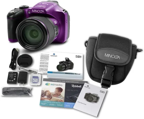 Miniatura 4 de MINOLTA MN67Z - Cámara digital de puente FHD de 20 MP / 1080P con zoom óptico de 67x (morado) Paquete con tarjeta de memoria de 32 GB + bolsa