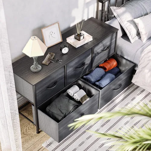 Miniatura 5 de YITAHOME Cómoda con 5 cajones – Torre de almacenamiento de tela, unidad organizadora para dormitorio, sala de estar, armarios – Estructura de acero