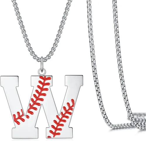 Miniatura 8 de VEEHOO Collar de béisbol para hombres y niños, letra inicial de la A a la Z, joyería de béisbol con colgante de joyería de béisbol para niños