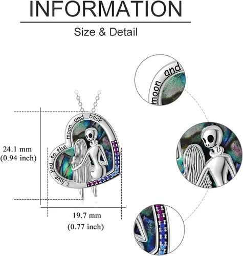 Miniatura 3 de ONEFINITY - Collar de pesadilla de plata de ley con colgante de corazón infinito, collar de calavera para regalo de cumpleaños para mujeres, esposa