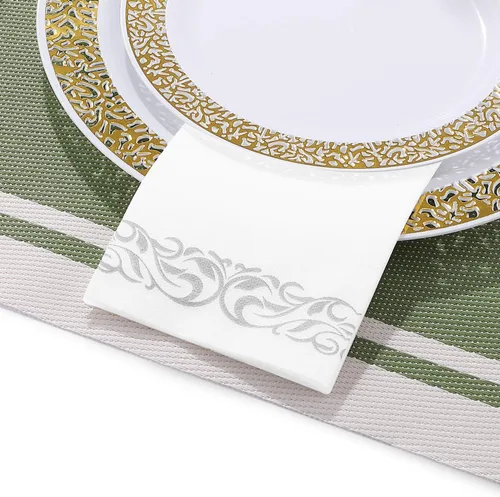 Miniatura 4 de FOCUSLINE 200 toallas de baño desechables con tacto de lino, toallas de mano de papel suaves y absorbentes para invitados, toallas de mano de papel