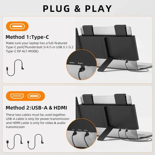 Miniatura 6 de MAGICRAVEN Extensor de pantalla para laptop, monitor portátil IPS de 14 pulgadas, 1080P, monitor de viaje para portátiles de 14 a 16.5 pulgadas