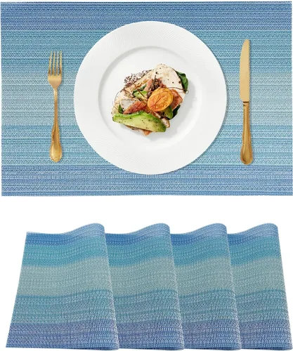 Miniatura 14 de Juego de 4 manteles individuales tejidos de vinilo/plástico, lavables y duraderos, antideslizantes, para decoración de mesa de cocina, comedor, Negro