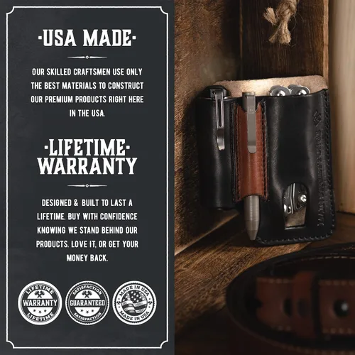 Miniatura 5 de Bolsa EDC de cuero fabricada en Estados Unidos Funda multiherramienta de cuero para hombres Clip para cinturón/organizador de bolsillo