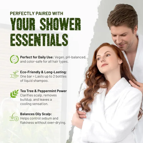 Miniatura 3 de Herbishh Barra de champú Tea Tree & Mint - Barra de aceite de árbol de té para limpieza de cabello graso y cuero cabelludo - Champú sólido