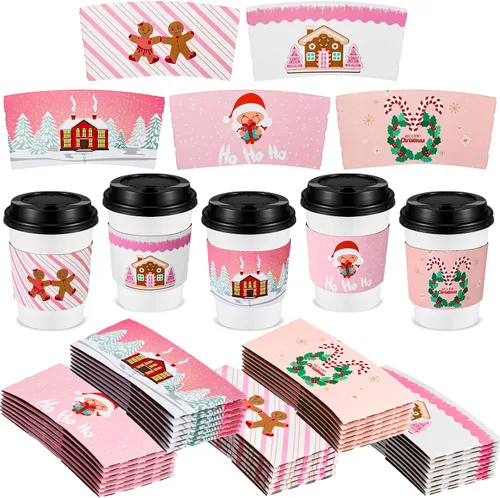 Miniatura 20 de Remerry Paquete de 125 fundas de papel desechables para tazas de café de invierno, Navidad, Papá Noel, té, chocolate caliente, cacao, para tazas