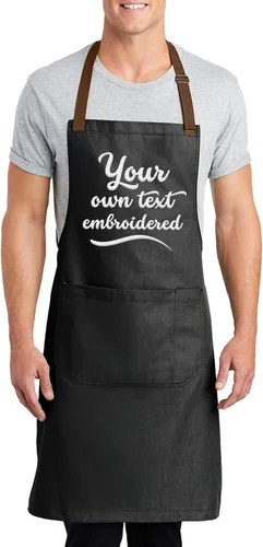 TEEAMORE Custom Embroidered Aprons for Women Men Add Your Text Chef Kitchen Grill Apron Dark Midnight