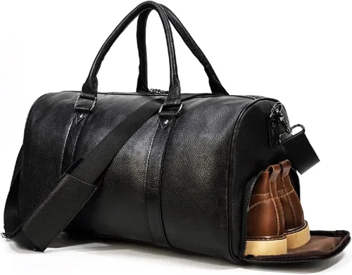 Bolsa de viaje grande de cuero, bolsa de viaje para gimnasio, deportes, vuelo, cabina, bolsa de cuero para el fin de semana de la noche, bolsa de