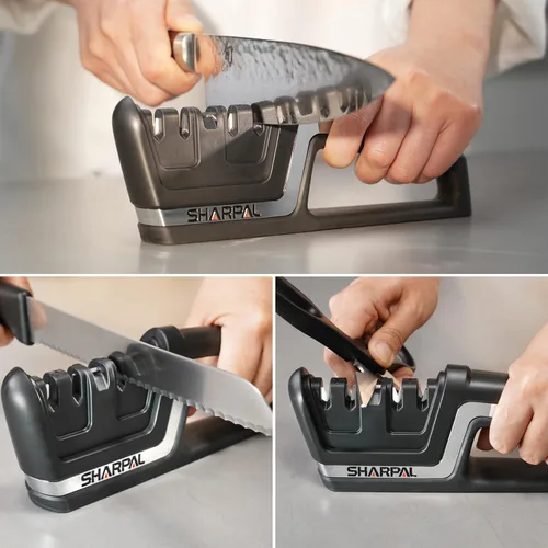 Miniatura 6 de SHARPAL 104N afilador profesional 5 en 1 para cuchillos y tijeras, herramienta de afilado para cuchillas rectas y serradas, repara y afila cuchillos