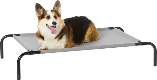 Miniatura 14 de Amazon Basics Cama elevada transpirable y refrescante para perros con marco de metal para perros grandes, 51 x 31 x 8 pulgadas, color gris