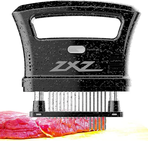 ZXZ Ablandador de carne fácil de sostener con mango grande | Cuchillas desmontables de 48 acero inoxidable | Fácil de usar y limpiar (Negro)