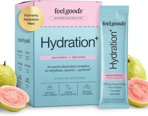 Miniatura 10 de Feel Goods Hydration+, electrolitos de 1,100 mg, paquetes sin azúcar, hidratación diaria, magnesio, cereza ácida orgánica, potasio, menos calambres