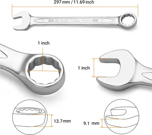 Miniatura 3 de Jetech Llave combinada de 1 pulgada - Llave ajustable de grado industrial con diseño de 12 puntas, desviación de 15 grados, fabricada con acero