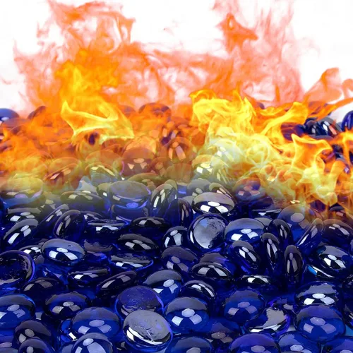 Miniatura 5 de [18 libras] Cuentas de vidrio para fuego, gotas de vidrio, cuentas planas de vidrio para fogata de gas, chimenea, brillo azul cobalto, gemas