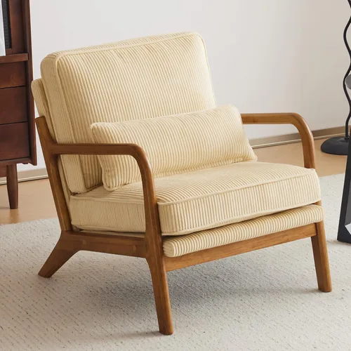 Miniatura 21 de VINGLI Juego Mejorado de 2 Sillones de Acento de Pana Premium, Sillón Tapizado con Brazos, Silla de Lectura Cómoda de Madera Maciza con Almohada