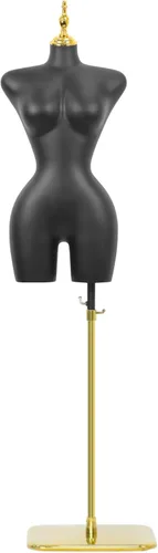 Miniatura 10 de Torso de maniquí femenino con altura ajustable y base de metal para exhibición de ropa en tienda minorista (Negro, L)