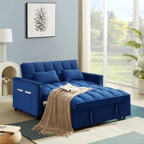 Miniatura 13 de Sofá cama biplaza de terciopelo convertible y moderno con cama desplegable, respaldo ajustable y 2 almohadas lumbares, para espacios pequeños