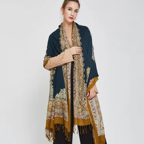 Miniatura 45 de DANA XU Manta de pashmina extragrande 100% de lana merina, bufanda de viaje, bufanda de cachemira para mujer, otoño e invierno, chal de gran