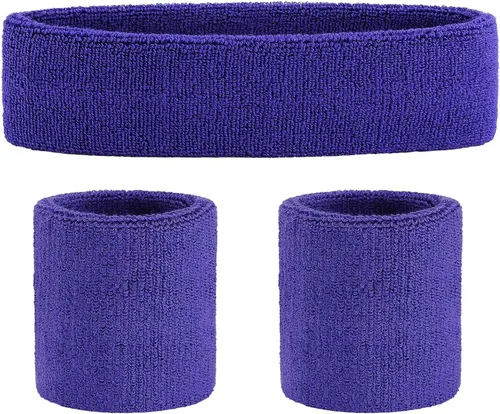 Miniatura 129 de ONUPGO - Conjunto de diadema y muñequeras deportivas para el sudor, hechas de algodón con bucles, muñequeras, contra humedad