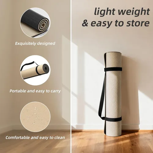 Miniatura 4 de Esterilla de yoga grande de 76" x 40" x 10 mm (2/5 pulgadas) – Extra gruesa y ancha, esterilla de fitness de TPE, esterilla de ejercicios Beige/Negro