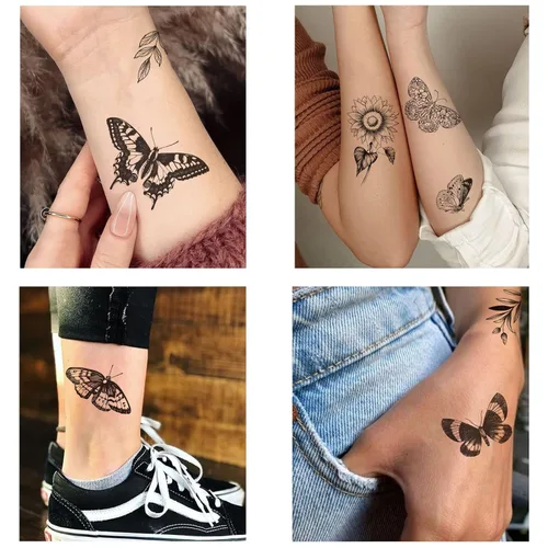 Miniatura 6 de Tazimi 6 hojas de tatuajes temporales de mariposa de flores negras para mujeres y niñas, de larga duración, realistas, impermeables, tatuajes falsos