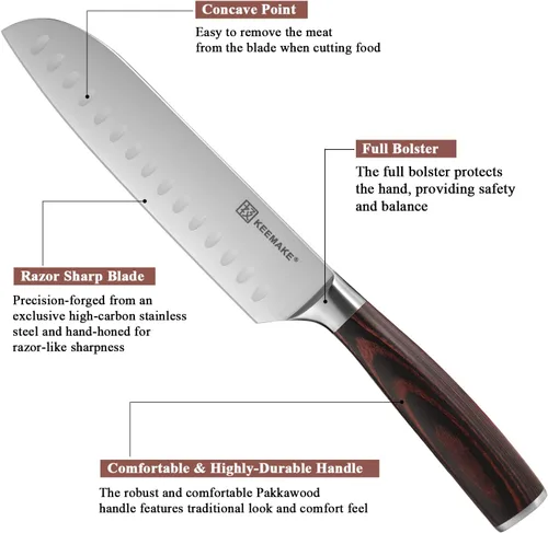 Miniatura 5 de KEEMAKE Juego de cuchillos Santoku de 2 piezas, juegos de cuchillos de chef japonés con cuchillos de cocina de acero inoxidable de alto carbono