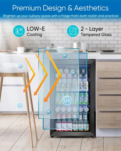 Miniatura 5 de Feelfunn Mini refrigerador de 3.2 pies cúbicos con puerta de cristal, refrigerador de bebidas para 126 latas para bebidas, cerveza, vino, refrescos