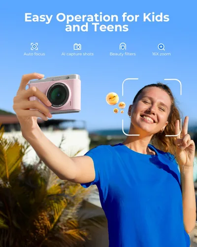 Miniatura 3 de Cámara digital para niños con lente dual de conmutación, 64MP 4K Point and Shoot Cámara con tarjeta de 32 GB, zoom 16X antivibración, cámaras