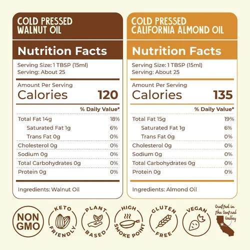 Miniatura 2 de Fresh Vintage Farms Nut Bundle - Aceites de cocina 100% sin diluir prensados en frío de almendras y nueces, aceites de cocina saludables