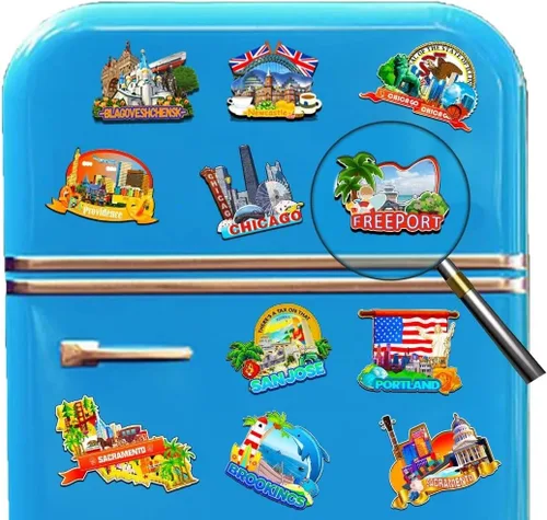 Miniatura 4 de Freeport - Imán para nevera con imán de madera en 3D, monumentos de viaje, coleccionables, recuerdos, decoración hecha a mano -2267